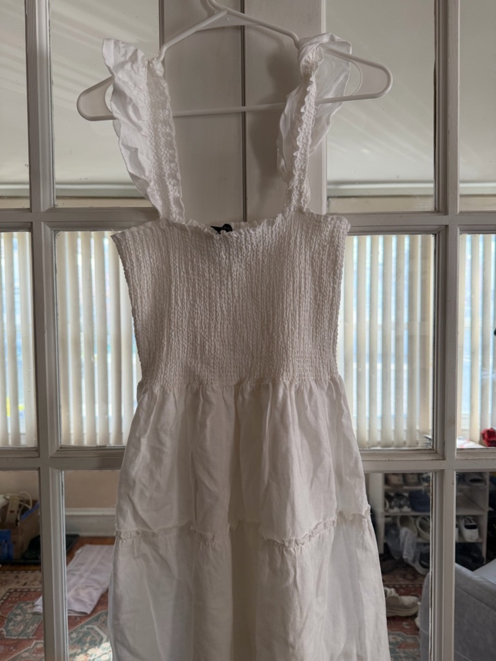 Saks Fifth Avenue White Smocked Ruffle-Strap Dress